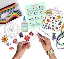 Load image into Gallery viewer, MY CREATIVE CAMP Beginner's Quilling Kit - DIY Craft Kit for Kids and Adults - 10 Projects with Easy Instructions, Storage Box, Glitter, Tools, Paper Strips, Shape Chart, Reference Guide, Accessories