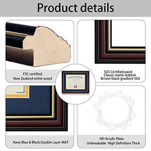 Load image into Gallery viewer, ELSKER&HOME 8.5×11 Document Frame - Matte Reddish Brown Wood Color Frame - Made for Certificates Sized 8.5x11 Inch with Mat and 11x14 Inch Without Mat (Double Mat, Navy with Golden Rim)