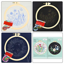 Load image into Gallery viewer, Caydo 3 Sets Embroidery Starter Kit with Pattern and Instructions, Cross Stitch Kit Include 3 Embroidery Clothes with Floral Pattern, 3 Plastic Embroidery Hoops, Color Threads and Tools