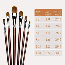 Load image into Gallery viewer, Red Pure Weasel Sable Hair Artist Brushes Filbert Brush Set For Acrylic Oil Gouche and Watercolor Painting Wooden Handle 6Pcs