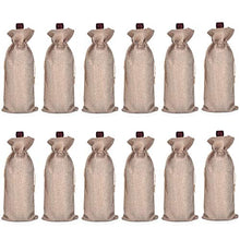 Load image into Gallery viewer, Burlap Wine Bag, 12 Pieces Wine Bottle Gift Bags with Drawstring for Wedding, Party Favors, Christmas, Holiday and Wine Tasting Party Supplies (Natural)