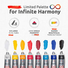 Load image into Gallery viewer, ZenART Professional Oil Paints Set - 8 x Large 45ml Tubes - Essential Palette for Artists, Eco-Friendly, Non-Toxic, and Lightfast Paint with Exceptional Pigment Load - The Infinity Series