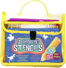 Load image into Gallery viewer, Ozziko Stencils for Kids - Arts and Crafts Kit w/ Number, Dinosaur, Animal, Alphabet Letter Stencils - Bonus Stencil Carrying Case Included to Hold Art Supplies