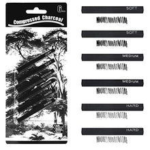 Load image into Gallery viewer, MyLifeUNIT Compressed Charcoal, Square Vine Charcoal Sticks for Drawing, Pack of 6 (2 Soft, 2 Medium and 2 Hard)