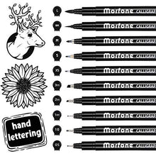 Load image into Gallery viewer, Morfone 10 Size Hand Lettering Pens Calligraphy Brush Pens Black Ink Markers Set Art Kit for Beginners, Hand Writing, Drawing, Sketching, Journaling, Illustrations