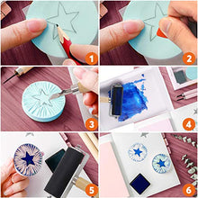 Load image into Gallery viewer, Rustark 19 Pieces Block Printing Starter Tool Kit with Whetstone, Stamp Block, Carving Tools, Tracing Papers,Pencil, Gloves,Eraser and Scrapper, Rubber Stamp Making Kit for Stamping and Printmaking