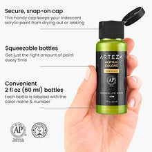 Load image into Gallery viewer, Arteza Iridescent Acrylic Paint, Set of 10 Chameleon Colors, 2-oz/60ml Bottles, High Viscosity Shimmer Paint, Water-Based, Blendable Paints, Art Supplies for Canvas, Wood, Rocks, Fabrics