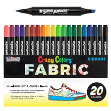 Load image into Gallery viewer, Super Markers 20 Unique Colors Dual Tip Fabric & T-Shirt Marker Set-Double-Ended Fabric Markers with Chisel Point and Fine Point Tips - 20 Permanent Ink Vibrant and Bold Colors