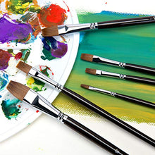 Load image into Gallery viewer, 6 Pieces Flat Paint Brush Artist Sable Brush Set with Wooden Handle for Watercolor, Acrylic and Oil Painting Perfect for Beginners, Artists and Painting Lovers