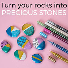 Load image into Gallery viewer, Metallic Paint Pens for Rock Painting, Stone, Pebbles, Ceramic, Glass, Wood, Fabric, Scrapbook Journals, Photo Albums, Card Stocks. Set of 12 Acrylic Paint Markers Extra-Fine Tip 0.7mm