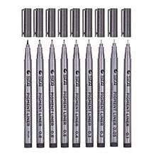 Load image into Gallery viewer, Looneng Technical Fineliner Pens, 9 Assorted Nib Size Permanent Manga Comic Sketch Drawing Pen (Black Ink)