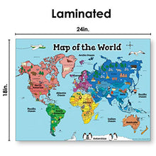 Load image into Gallery viewer, World Map Poster For Kids (18x24 World Map LAMINATED) Ideal World Map For Kids - Home or Classroom Posters