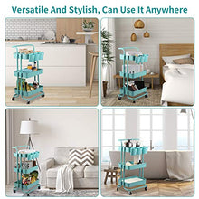Load image into Gallery viewer, alvorog 3-Tier Rolling Utility Cart Storage Shelves Multifunction Storage Trolley Service Cart with Mesh Basket Handles and Wheels Easy Assembly for Bathroom, Kitchen, Office (Blue)
