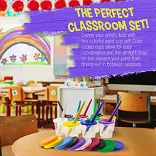Load image into Gallery viewer, U.S. Art Supply 10 Piece Children's No Spill Paint Cups with Colored Lids and 10 Piece Large Round Brush Set with Plastic Handles