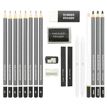 Load image into Gallery viewer, U.S. Art Supply 20 Piece Professional Hi-Quality Artist Sketch Set in Hard Storage Case - Sketch & Charcoal Pencils, Pastel, Stumps, Eraser, Sharpeners