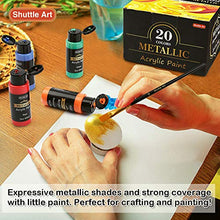 Load image into Gallery viewer, Metallic Acrylic Paint Set, Shuttle Art 20 Colors Metallic Paint in Bottles (60ml, 2oz) with 3 Brushes and 1 Palette, Rich Pigments, Non-Toxic for Artists, Beginners on Rocks Crafts CanvasWood Fabric