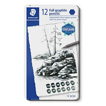 Load image into Gallery viewer, Staedtler Mars Lumograph Woodless Graphite Pencils, Water Soluble Graphite Sticks Plus Watercolor Brush, Set Of 12, 100G M12