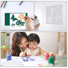 Load image into Gallery viewer, 16 Pieces Flower Stencil Rose Sunflower Stencil Spring Summer Stencil Template Bird Leaf Drawing Template Reusable Painting Stencil and Metal Open Ring for Painting on Wood Wall Decor (6.3 x 6.3 Inch)