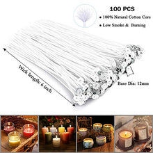 Load image into Gallery viewer, Bulk Candle Wicks 100 Pcs 6 inch with 60Pcs Candle Wick Stickers and 10 Pcs Wooden Candle Wick Centering Device for Soy Beeswax Candle Making (6 inch)