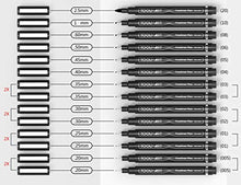 Load image into Gallery viewer, Micro-Line Pens With Case, Fineliner, Multiliner, Archival Ink, Artist Illustration, Architecture, Technical Drawing, Outlining, Scrapbooking, Manga, Writing, Rock Painting 14/Set Black
