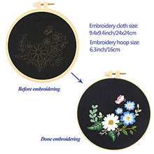 Load image into Gallery viewer, Caydo 3 Sets Embroidery Starter Kit with Pattern and Instructions, Cross Stitch Kit Include 3 Embroidery Clothes with Floral Pattern, 3 Plastic Embroidery Hoops, Color Threads and Tools