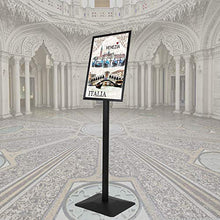 Load image into Gallery viewer, DISPLAYSWORKER Adjustable Heavy Duty Pedestal Sign Holder Floor Stand,Sign Stand Poster Stand Aluminum Snap Open Frame,Standing Floor for 8.5X 11 inch,Vertical/Horizontal View,Black