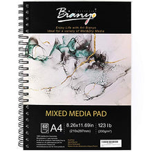 Load image into Gallery viewer, Bianyo Mixed Media Paper Pad, A4 (8.26" X 11.69"), 60 Sheets/Each, 123 LB/200 GSM, Pack of 1 Pad, Spiral-Bound Pad, Ideal for Wet & Dry Media Like Art Marker, Watercolor, Acrylic, Pastel, Pencil