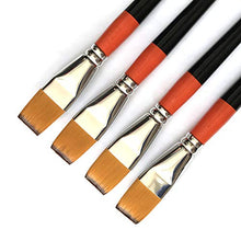Load image into Gallery viewer, One Inch Flat Bright Paint Brush, Pack of 4, Premium Quality Synthetic Sable Hair for Acrylic Watercolor Oil Gouache Painting by Students, Professionals and Artists