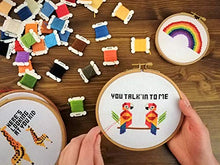 Load image into Gallery viewer, Stitch.ly Cross Stitch Kits Beginner. 5 Cross Stitch Patterns. Anxiety Relief. Designed in Ireland. 3 Embroidery Hoops. Instruction Guide Included