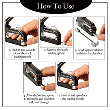Load image into Gallery viewer, STAPLE GUN FOR UPHOLSTERY WITH STAPLE - 2400 STAPLES - STAPLE GUN FOR WOOD, UPHOLSTERY, FURNITURE, CABLES, CRAFTS AND CARPET - STAPLE GUN HEAVY DUTY - U-TYPE, T-TYPE, D-TYPE SHAPED STAPLES