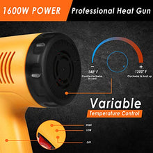 Load image into Gallery viewer, Heat Gun, 1600W Heavy Duty Hot Air Gun Kit, Variable Temperature Control with 2-Temp Settings 4 Nozzles 140℉~1112℉(60℃- 600℃)with Overload Protection for Crafts, Shrinking PVC, Stripping Paint