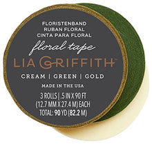 Load image into Gallery viewer, Lia Griffith PLG11024ST Craft Stem Tape, Cream, Green and Gold, 90 Total Yards, 3 Pack
