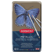 Load image into Gallery viewer, Derwent Metallic Water Soluble Pencils, 3.4mm Core, Metal Tin, Drawing, Art, 12-Pack (0700456)