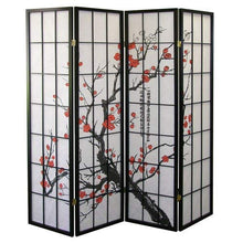 Load image into Gallery viewer, Roundhill Furniture Black Japanese 4-Panel Screen Room Divider, Plum Blossom