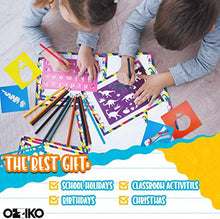 Load image into Gallery viewer, Ozziko Stencils for Kids - Arts and Crafts Kit w/ Number, Dinosaur, Animal, Alphabet Letter Stencils - Bonus Stencil Carrying Case Included to Hold Art Supplies