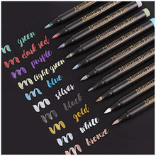 Load image into Gallery viewer, Dyvicl Metallic Brush Marker Pens - Metallic Pens Art Markers for Calligraphy, Brush Lettering, Black Paper, Rock Painting, Card Making, Scrapbooking, Fabric, Metal, Ceramics, Wine Glass, Set of 10