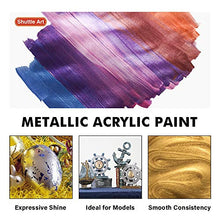 Load image into Gallery viewer, Metallic Acrylic Paint Set, Shuttle Art 20 Colors Metallic Paint in Bottles (60ml, 2oz) with 3 Brushes and 1 Palette, Rich Pigments, Non-Toxic for Artists, Beginners on Rocks Crafts CanvasWood Fabric