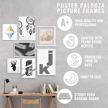 Load image into Gallery viewer, Poster Palooza 8x10 Traditional Silver Wood Picture Frame - UV Acrylic, Foam Board Backing, & Hanging Hardware Included!