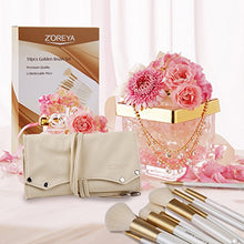 Load image into Gallery viewer, ZOREYA Makeup Brushes 10pc Gold- Premium Quality Non Animal Cruelty Cosmetic Makeup Brush Set with Vegan Leather Make up Organizer Storage Brush Holder Case
