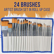 Load image into Gallery viewer, U.S. Art Supply 24-Piece Artist Paint Brush Set - Professional All-Purpose Taklon Synthetic Brushes, Filbert, Round, Flat Bristles - Painting Portraits, Canvas, Paper, Wood - Watercolor, Acrylic, Oil