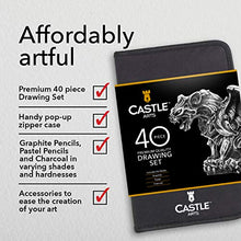 Load image into Gallery viewer, Castle Art Supplies Graphite Drawing Pencils and Sketch Set (40-Piece Kit), Complete Artist Kit Includes Charcoals, Pastels and Zippered Carry Case, Includes Rare Pop-Up Stand