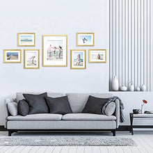Load image into Gallery viewer, Mimosa Moments Gallery Wall Frame Set with mat for one 8x10, two 5x7 and four 4x6 pictures (Gold, 7 pcs set)