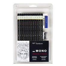 Load image into Gallery viewer, Tombow 51523 MONO Drawing Pencil Set, Assorted Degrees, 12-Pack. Professional Quality Graphite Pencil Set with Eraser and Sharpener