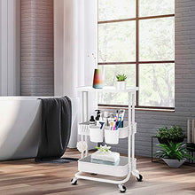 Load image into Gallery viewer, Bextsrack 3-Tier Rolling Utility Cart with Wheels, Multi-Purpose Rolling Storage Carts with Cover Plate and Handle, Mobile Storage Organizer for Kitchen, Bathroom, Office, White