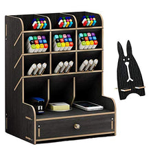 Load image into Gallery viewer, Marbrasse Wooden Pen Holder, Pen Organizer for Desk, Desktop Stationary Organizer, Easy Assembly, Home Office Art Supply Organizer Storage with Drawer (B11-Black)