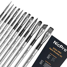 Load image into Gallery viewer, Nicpro 12 PCS Acrylic Paint Brushes Artist Taklon Painting Brush Set for Watercolor Oil Gouache Ceramic Face Body Shoes Craft Model, Kid & Adult Art Paintbrushes
