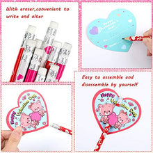 Load image into Gallery viewer, 72 Pieces Valentines Pencils Toppers Cards Valentines Cards Set Valentine's Day Pencils Stationary Kit for Kids Giving School Classroom Exchange Party Favor Supplies