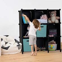Load image into Gallery viewer, Homeries Cube Storage System – Modular DIY Plastic Closet Organizer Rack, Storage Shelves, Bookshelf, Bookcase for Bedroom, Office, Dorm Room, College, Living Room - Black (9-Cube)