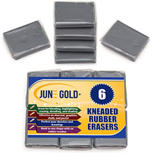 Load image into Gallery viewer, June Gold Kneaded Rubber Erasers, Gray, 6 Pack - Blend, Shade, Smooth, Correct, and Brighten Your Sketches and Drawings