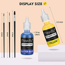 Load image into Gallery viewer, 3D Fabric Paint, Magicfly 40 Colors Permanent Textile Paint with 3 Brushes and Stencils, Permanent Fabric Paint with Fluorescent, Glow in The Dark, Glitter, Metallic Colors for Clothing, T-Shirt, Glas